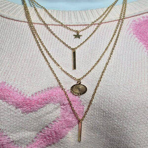 Women's Gold Layered Star Bar Coin Pendant Necklace One Size